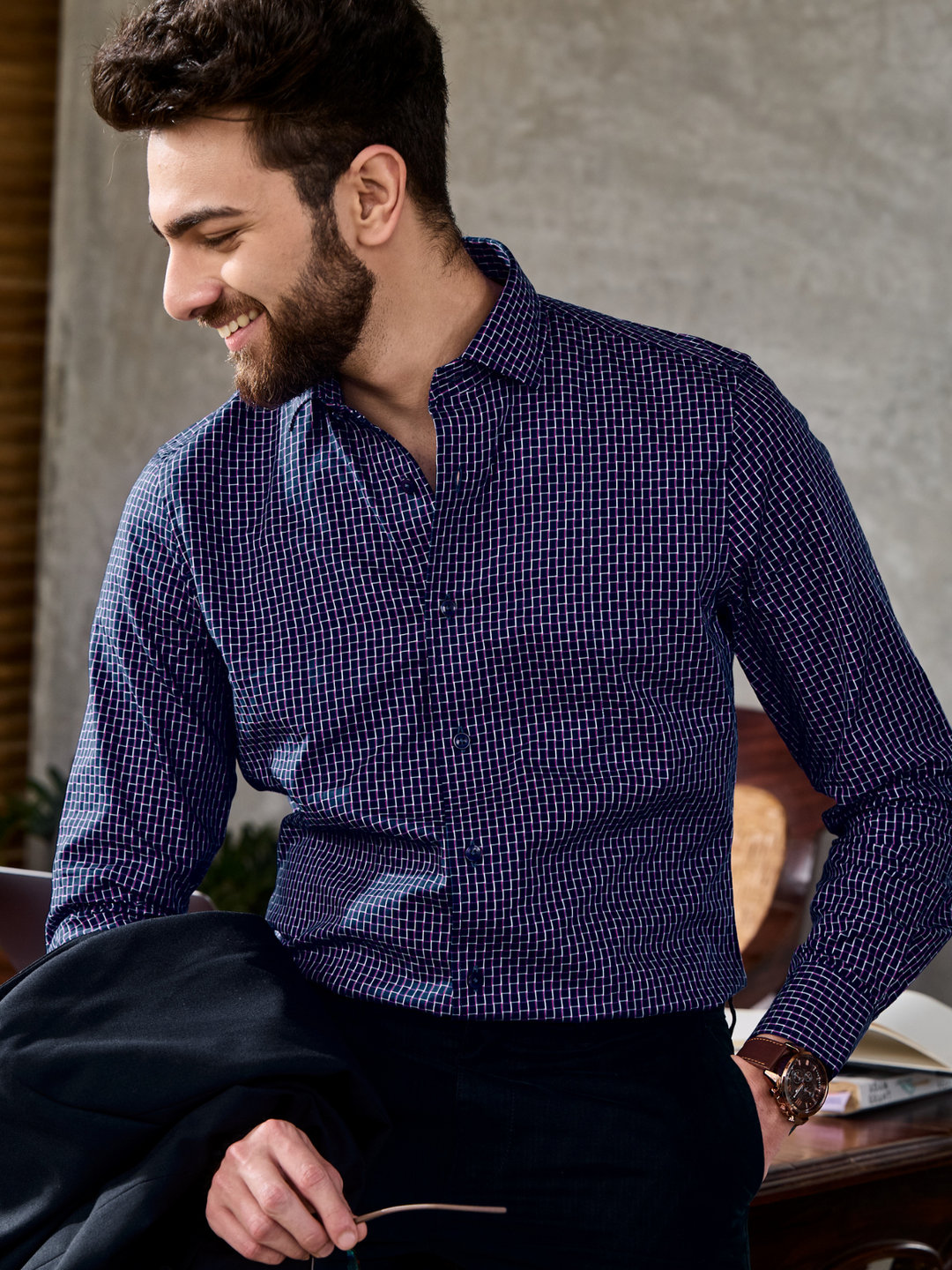 Cerulean Blue Checked Shirt