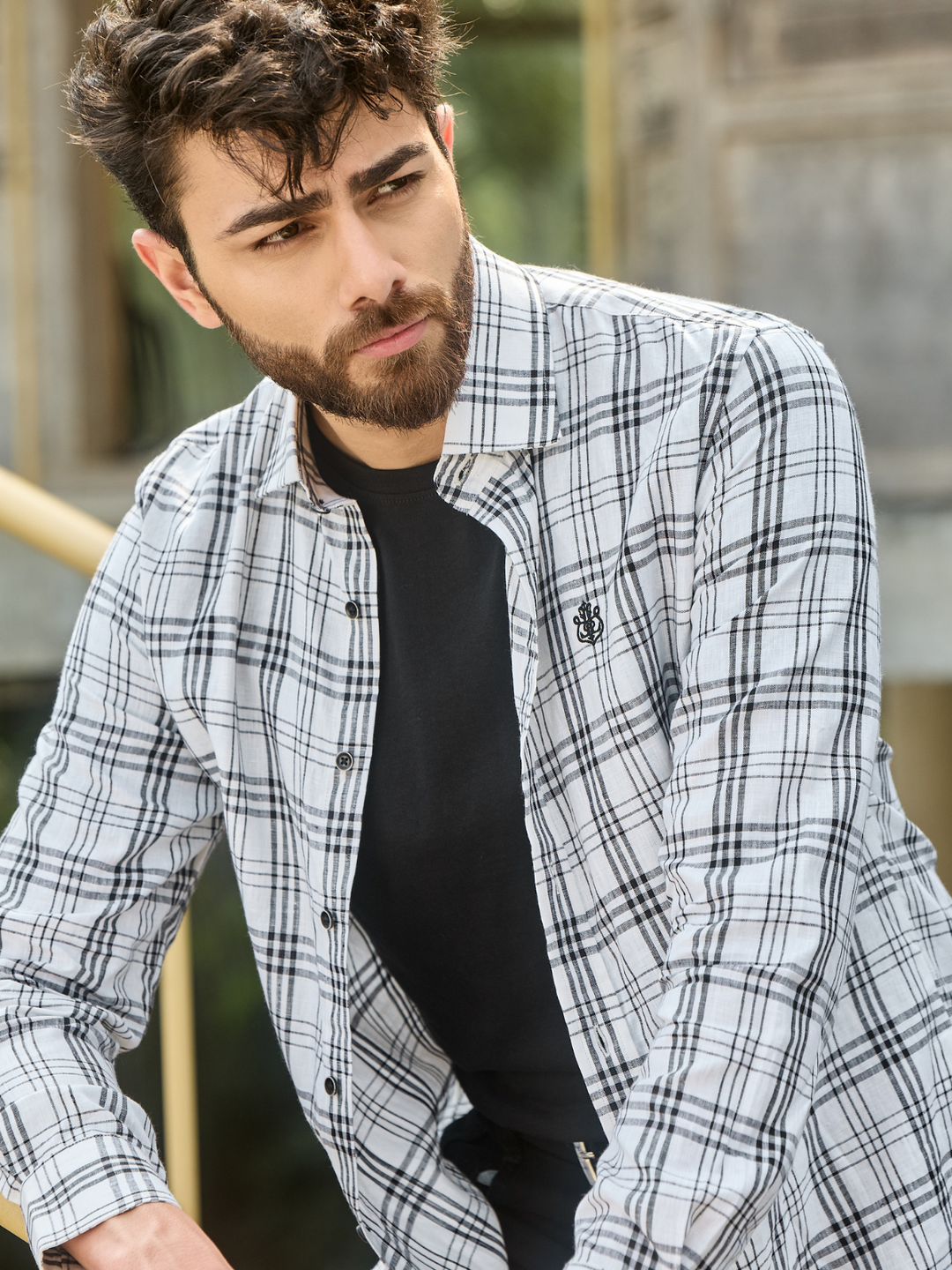 Off-White Black Checked Linen Shirt