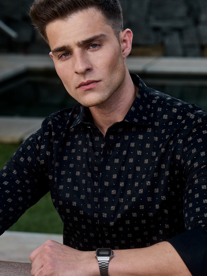 Black Bronze Printed Cotton Shirt