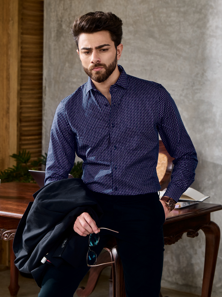Cerulean Blue Checked Shirt
