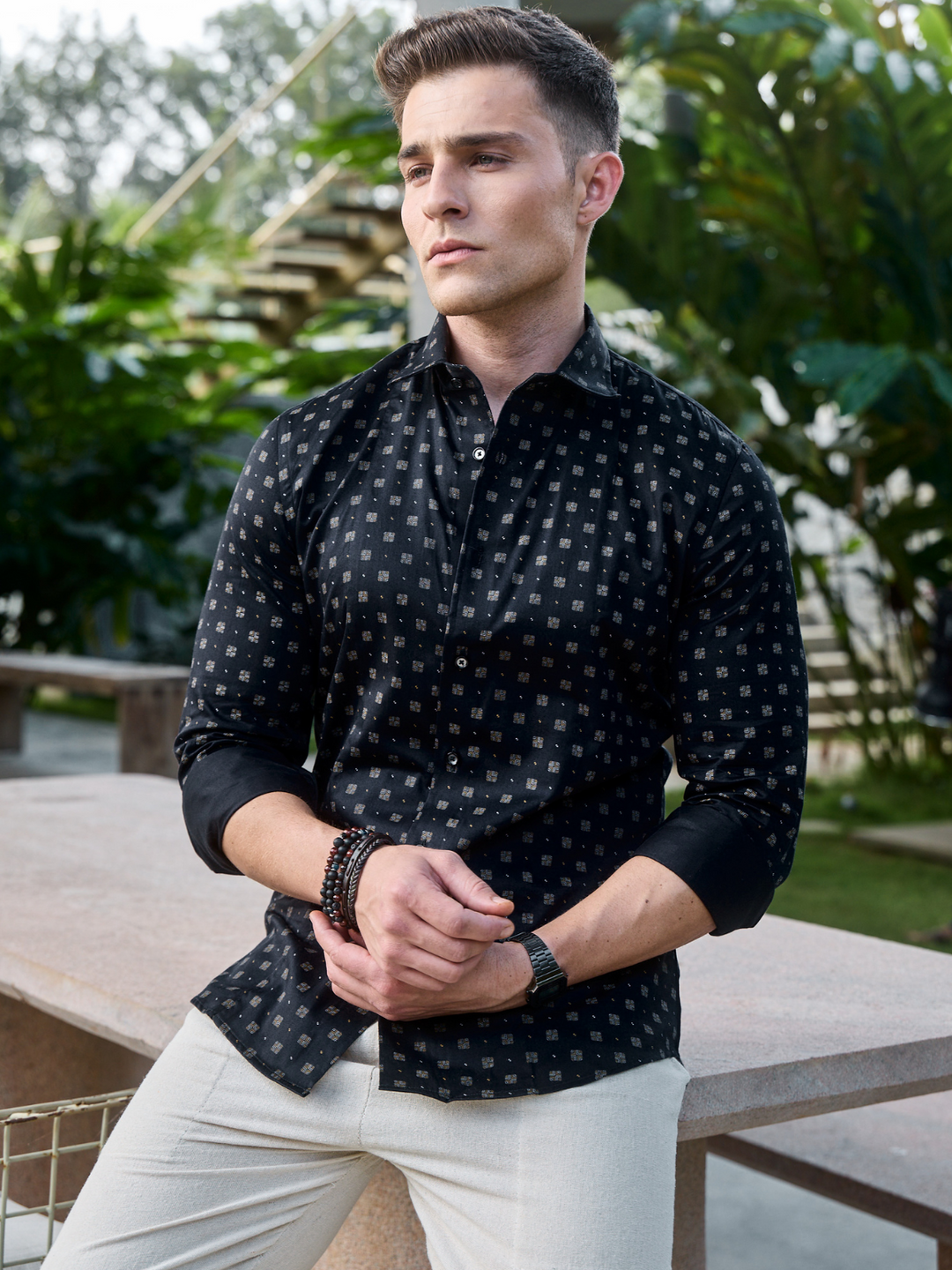 Black Bronze Printed Cotton Shirt