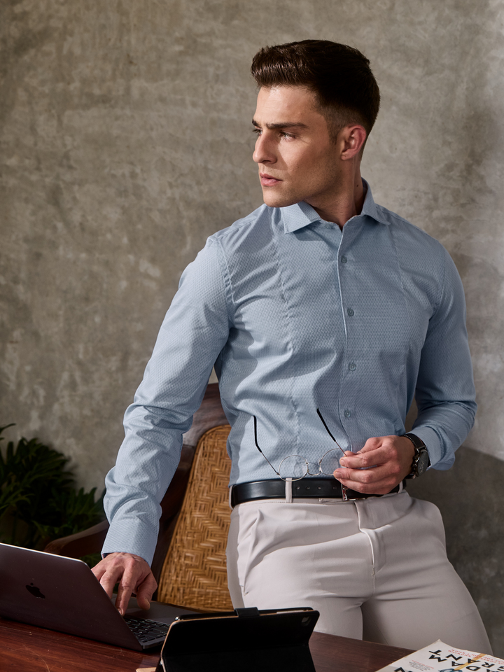 Classic Sky Blue Self Design Shirt