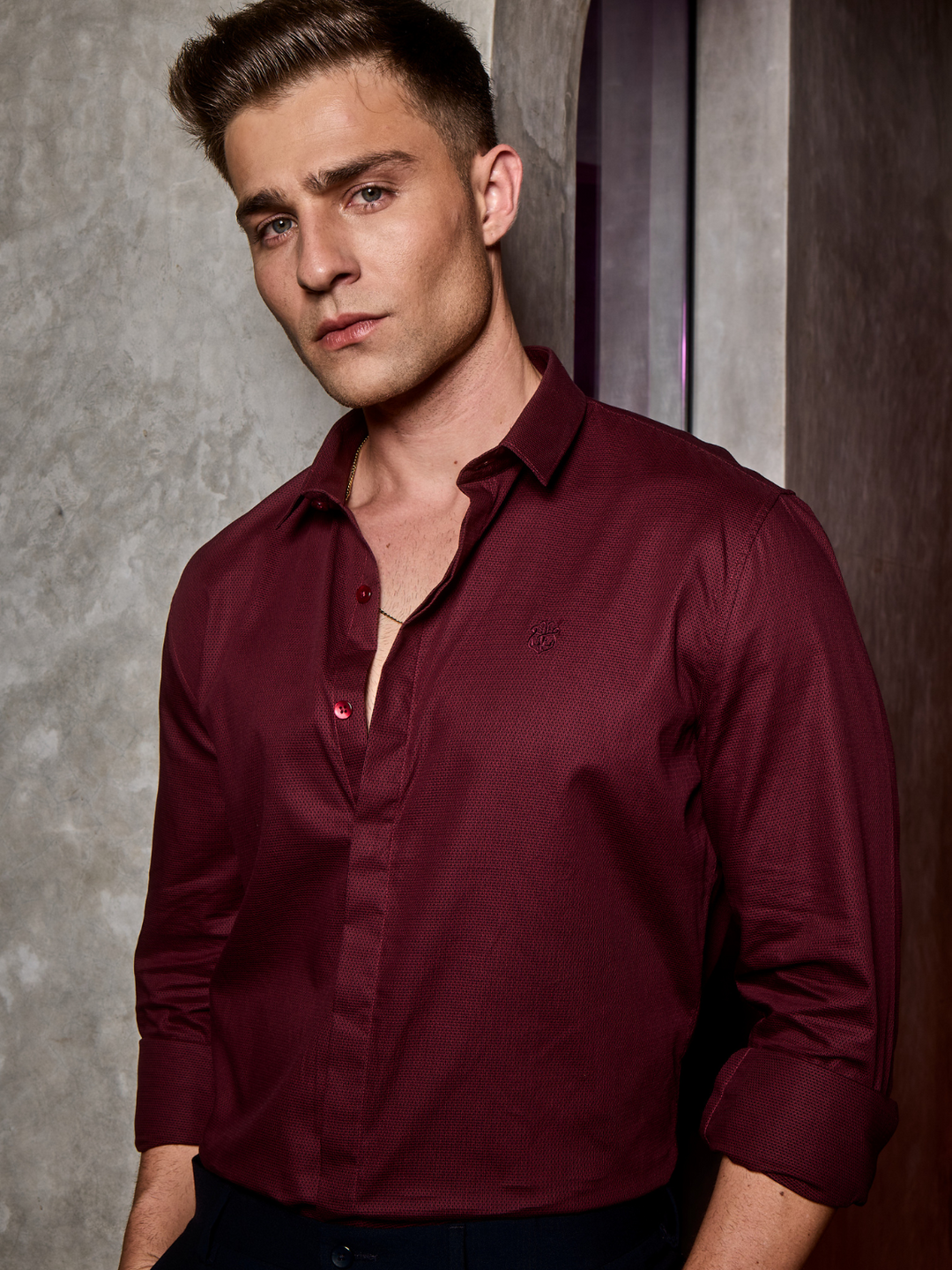 Crimson Velvet Self Design Shirt