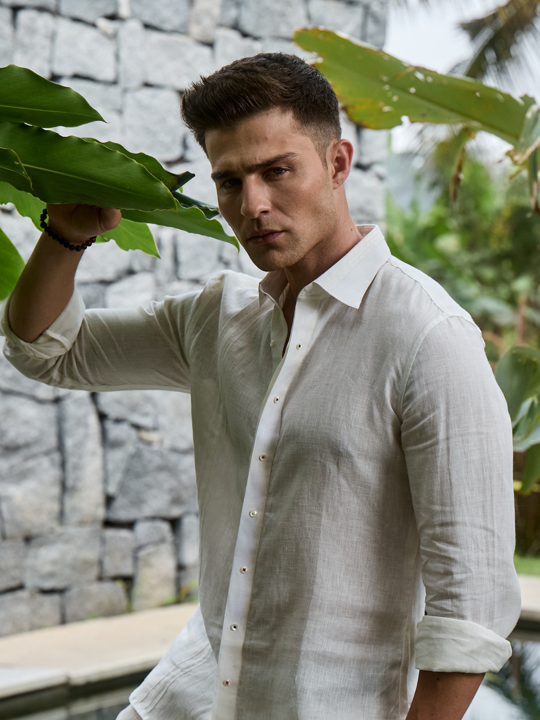 Ivory Patterned Linen Shirt