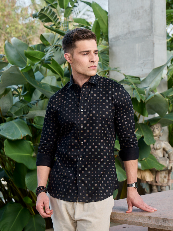 Black Bronze Printed Cotton Shirt