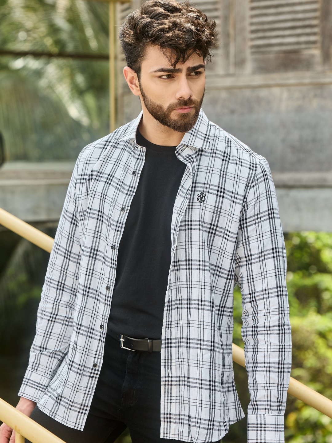 Off-White Black Checked Linen Shirt