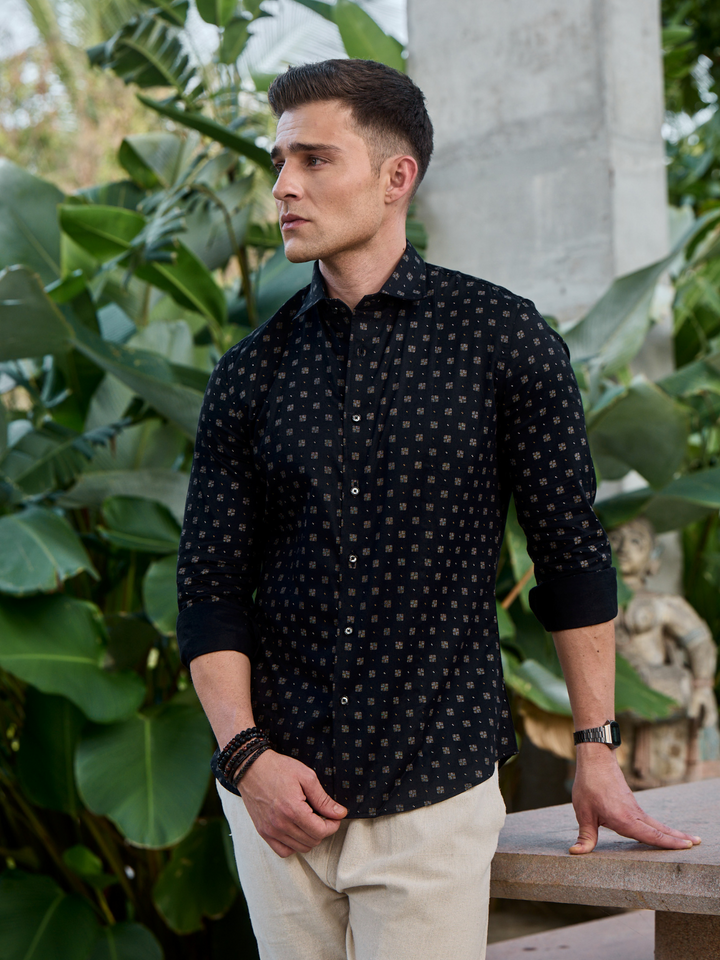 Black Bronze Printed Cotton Shirt