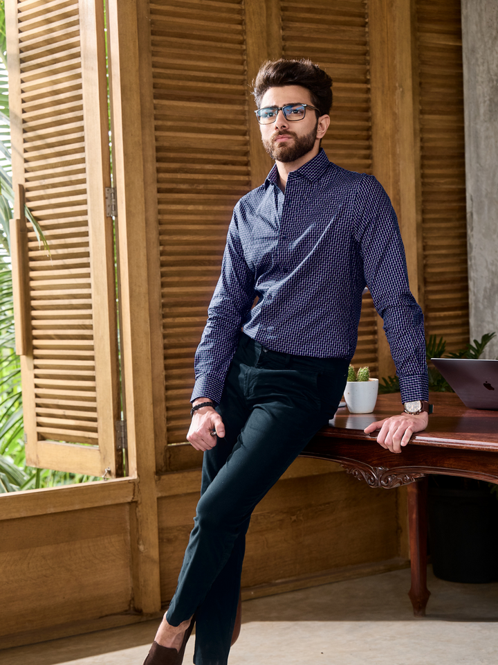 Cerulean Blue Checked Shirt