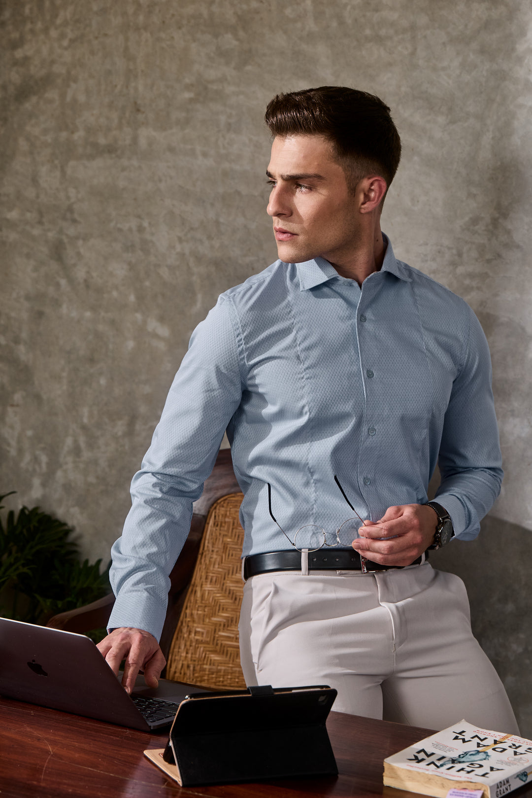 Classic Sky Blue Self Design Shirt