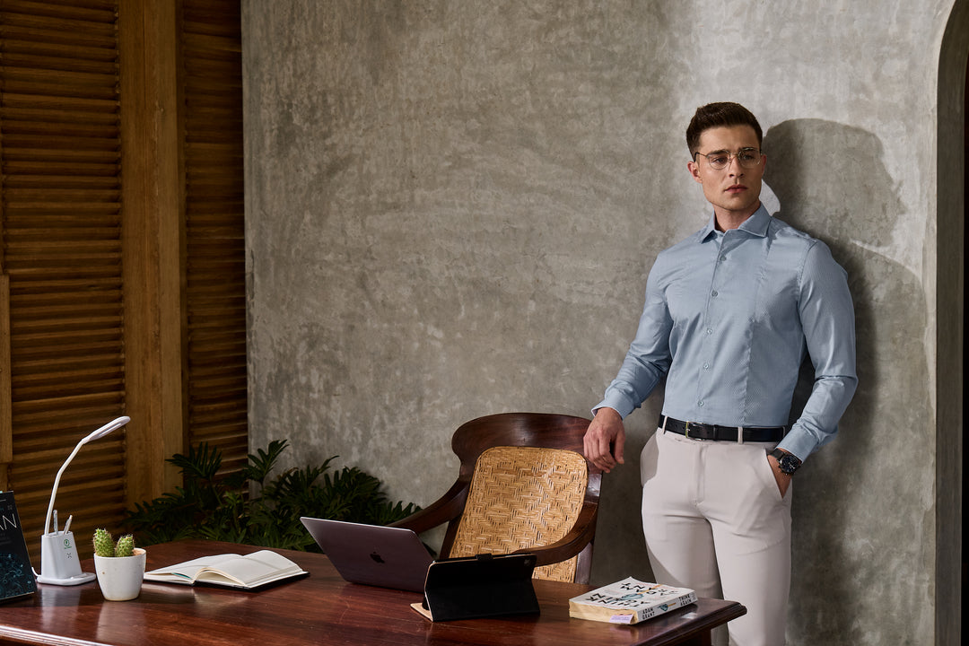 Classic Sky Blue Self Design Shirt