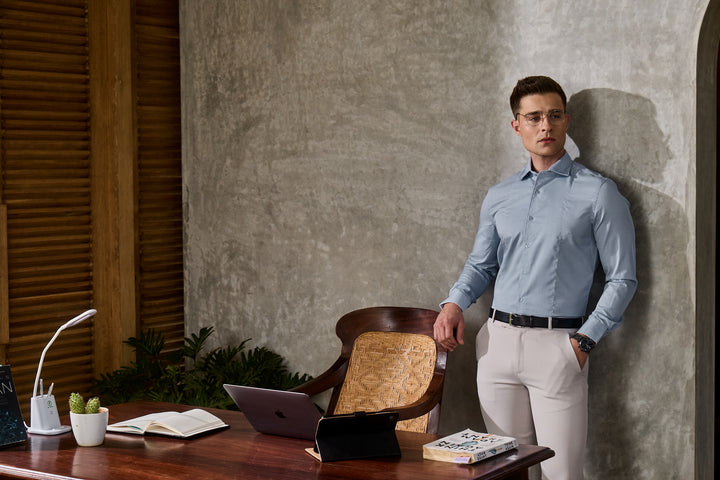 Classic Sky Blue Self Design Shirt