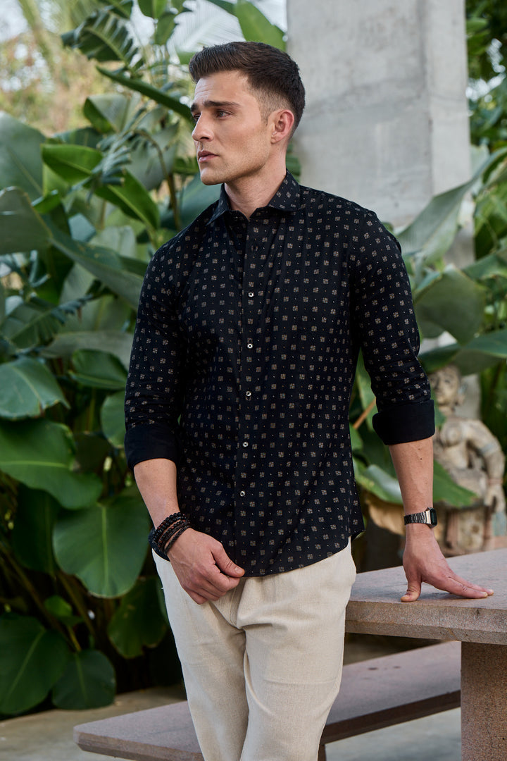 Black Bronze Printed Cotton Shirt