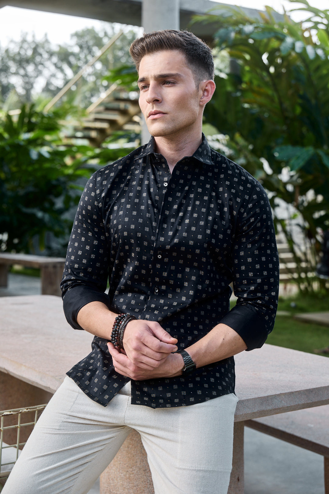 Black Bronze Printed Cotton Shirt