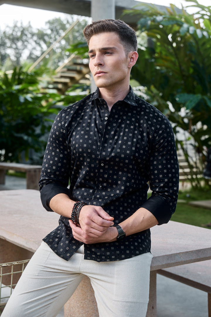 Black Bronze Printed Cotton Shirt