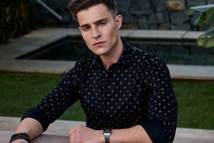 Black Bronze Printed Cotton Shirt