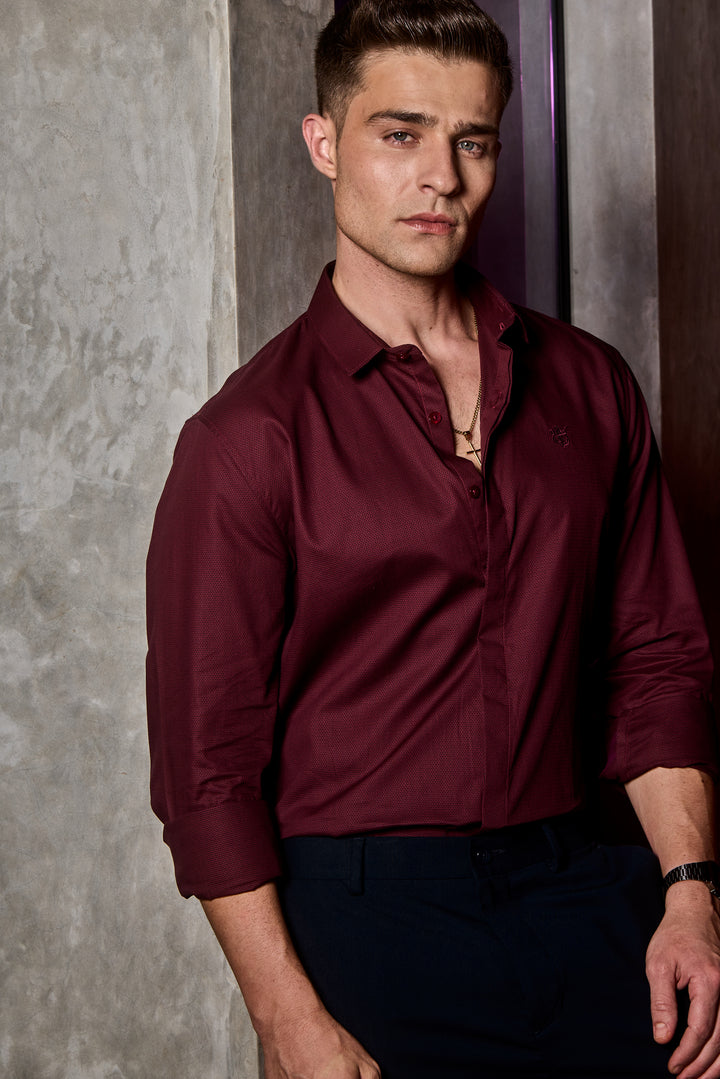 Crimson Velvet Self Design Shirt