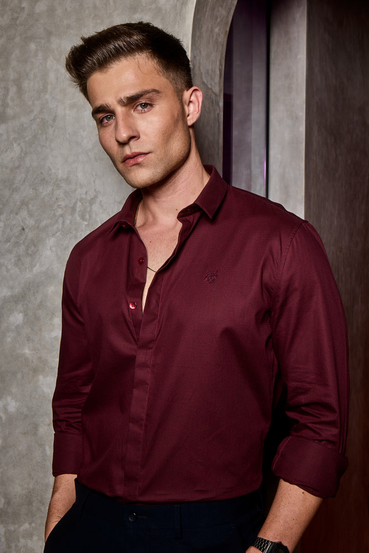 Crimson Velvet Self Design Shirt
