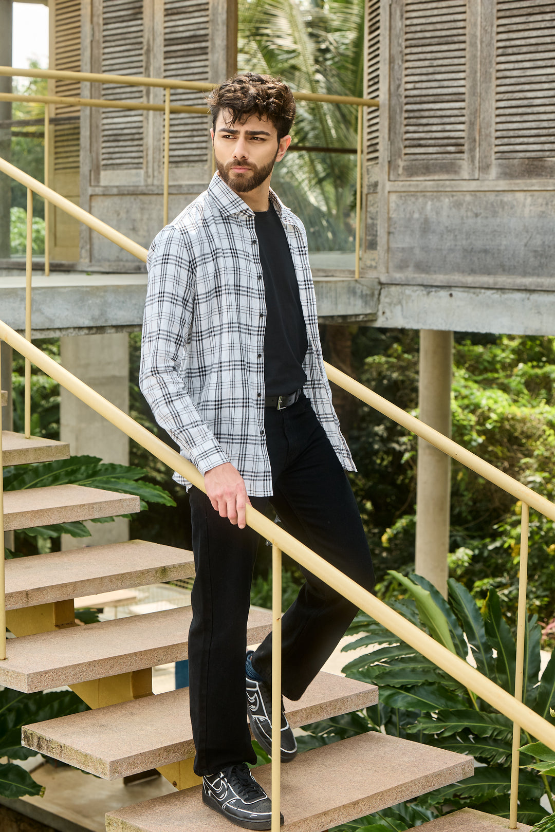 Off-White Black Checked Linen Shirt