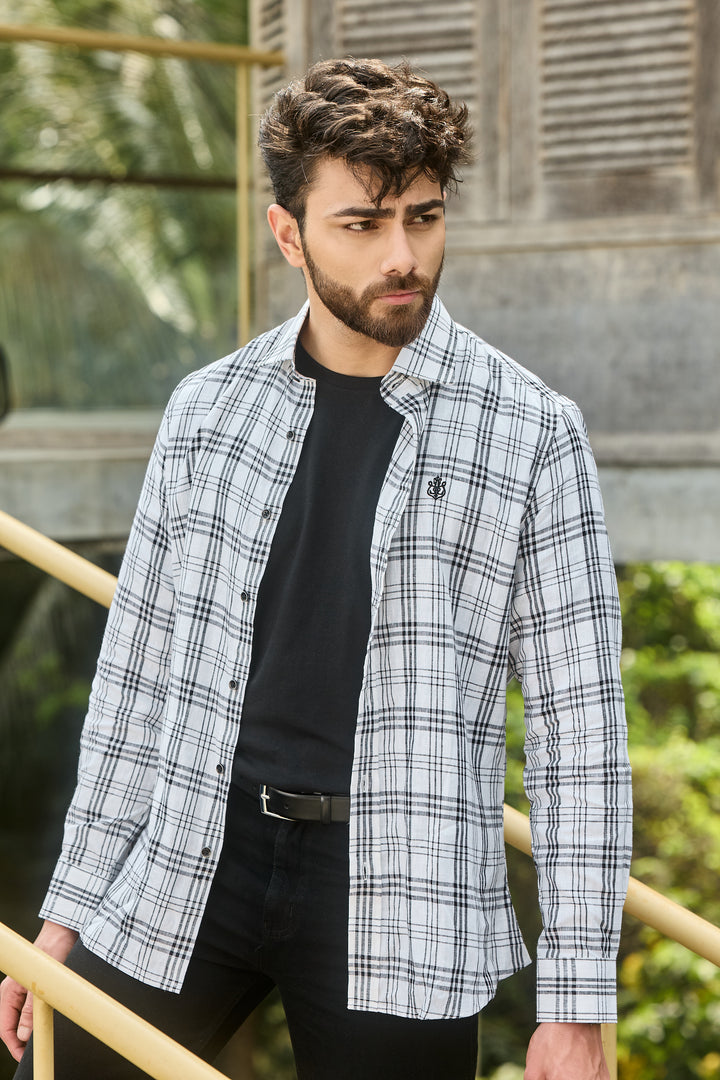 Off-White Black Checked Linen Shirt