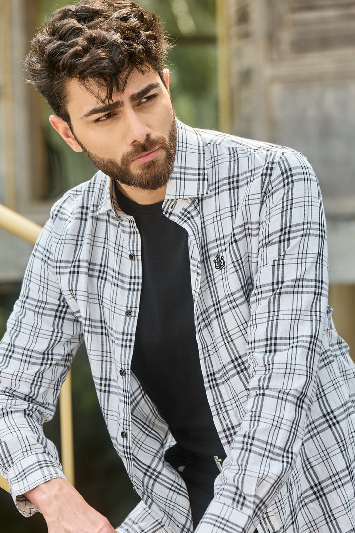 Off-White Black Checked Linen Shirt