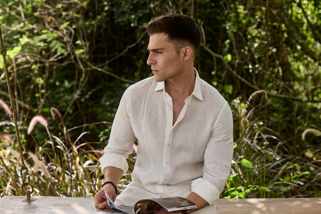 Ivory Patterned Linen Shirt