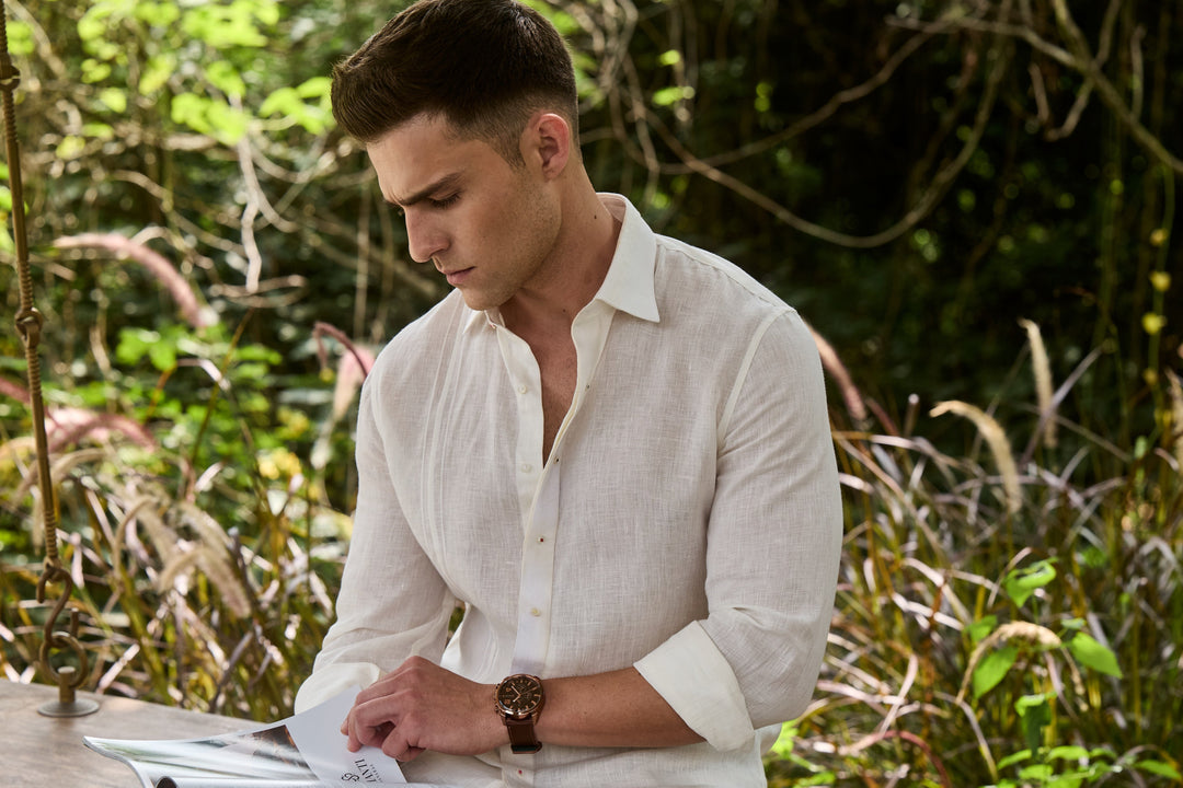 Ivory Patterned Linen Shirt