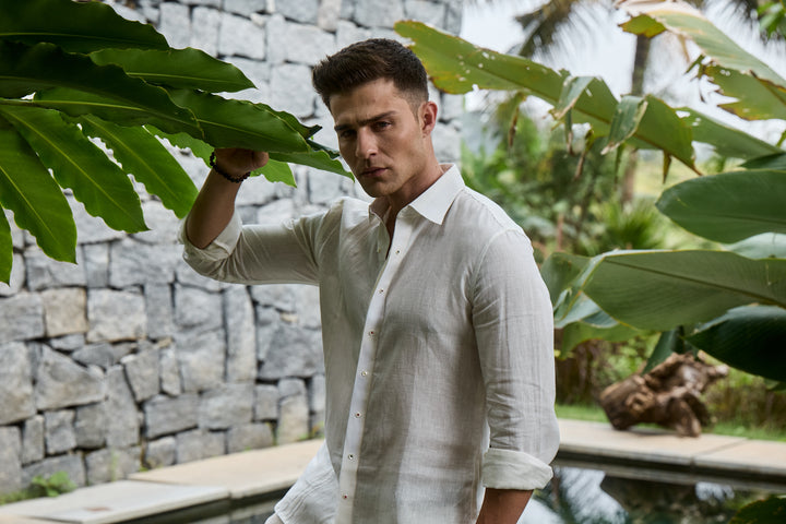Ivory Patterned Linen Shirt