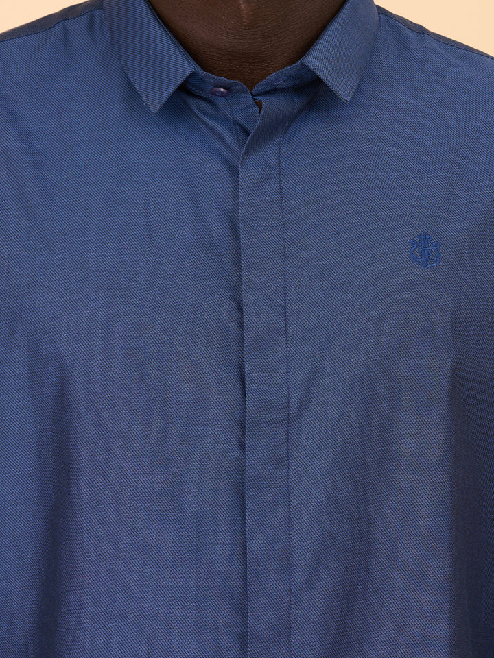 Deep Navy Self Design Shirt