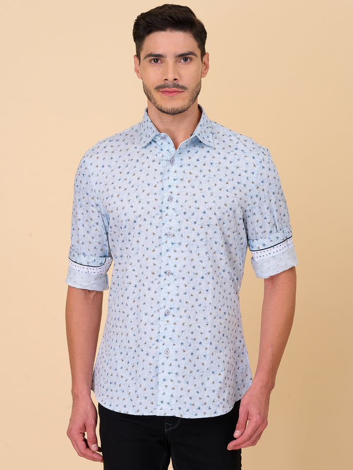 Sea Blue Printed Casual Shirt