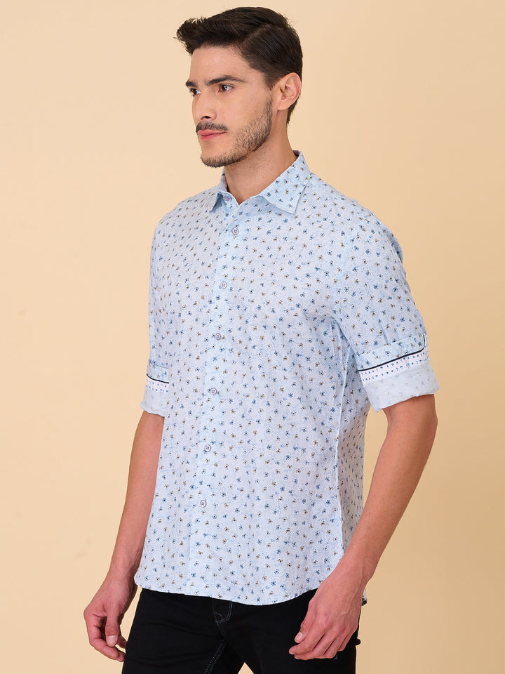 Sea Blue Printed Casual Shirt