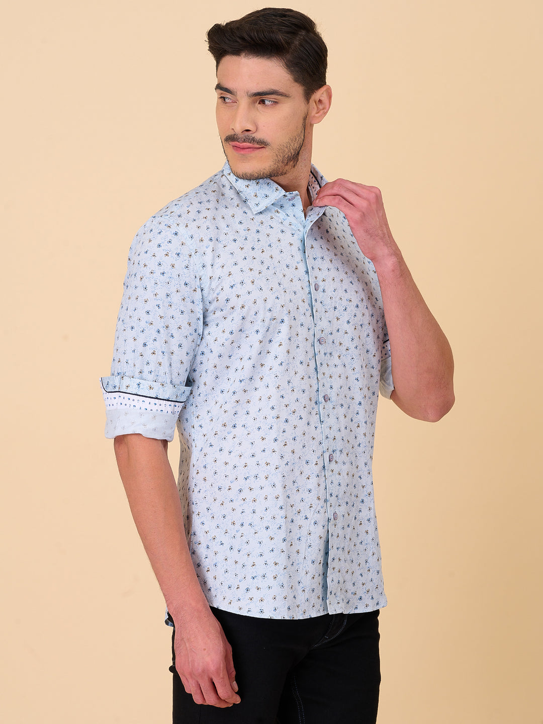 Sea Blue Printed Casual Shirt