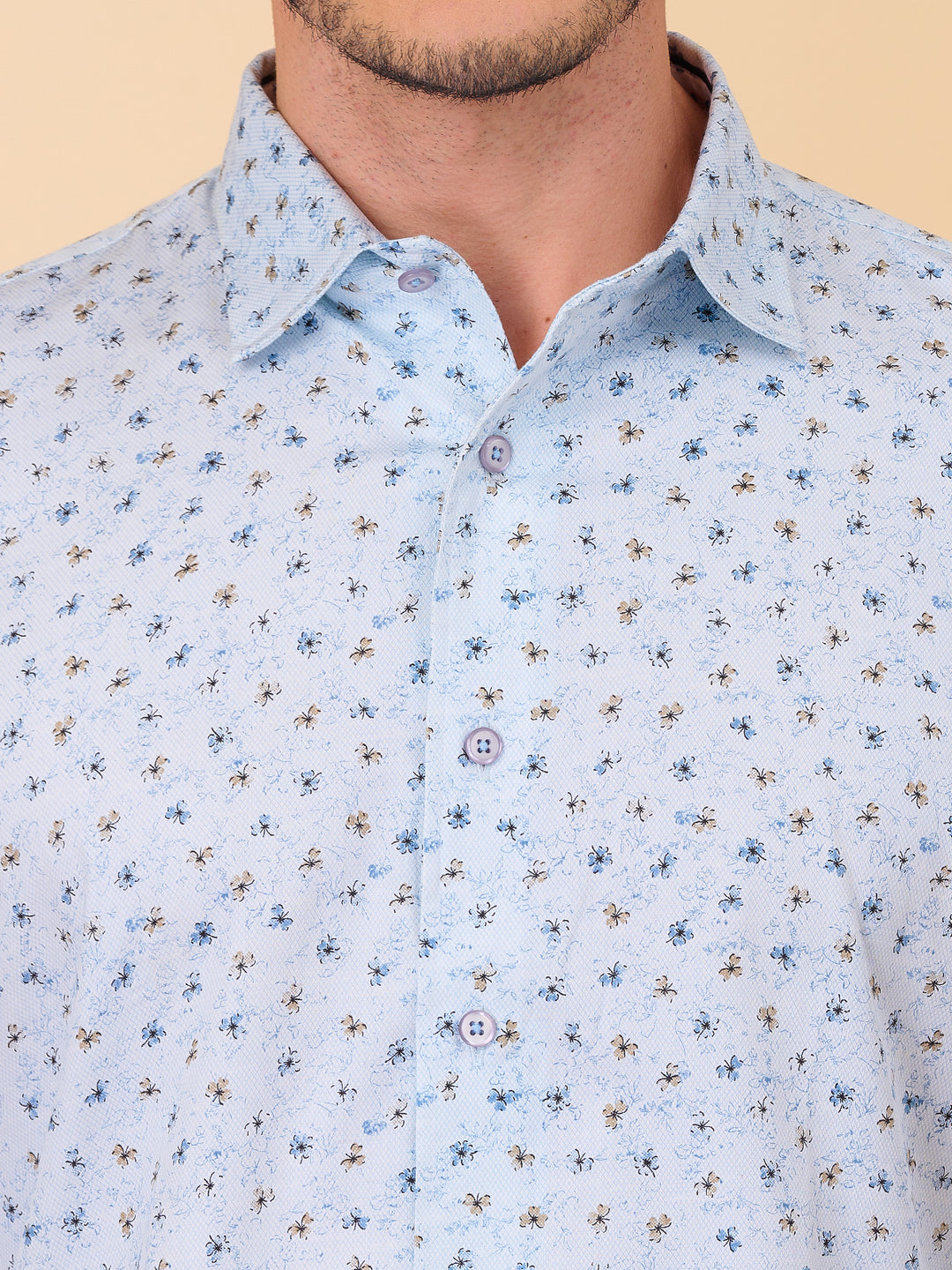 Sea Blue Printed Casual Shirt