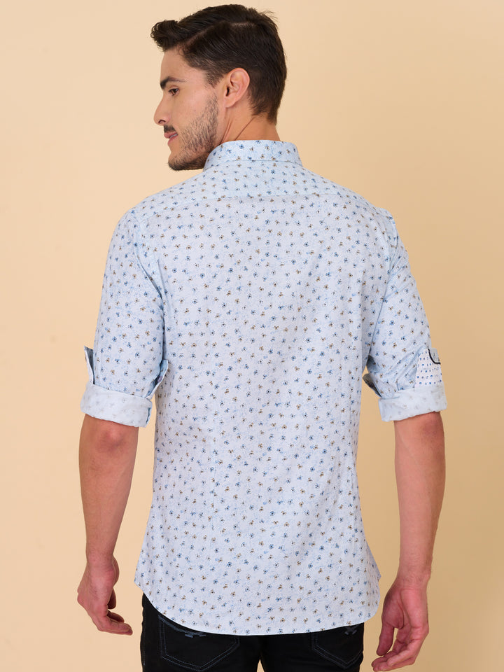 Sea Blue Printed Casual Shirt