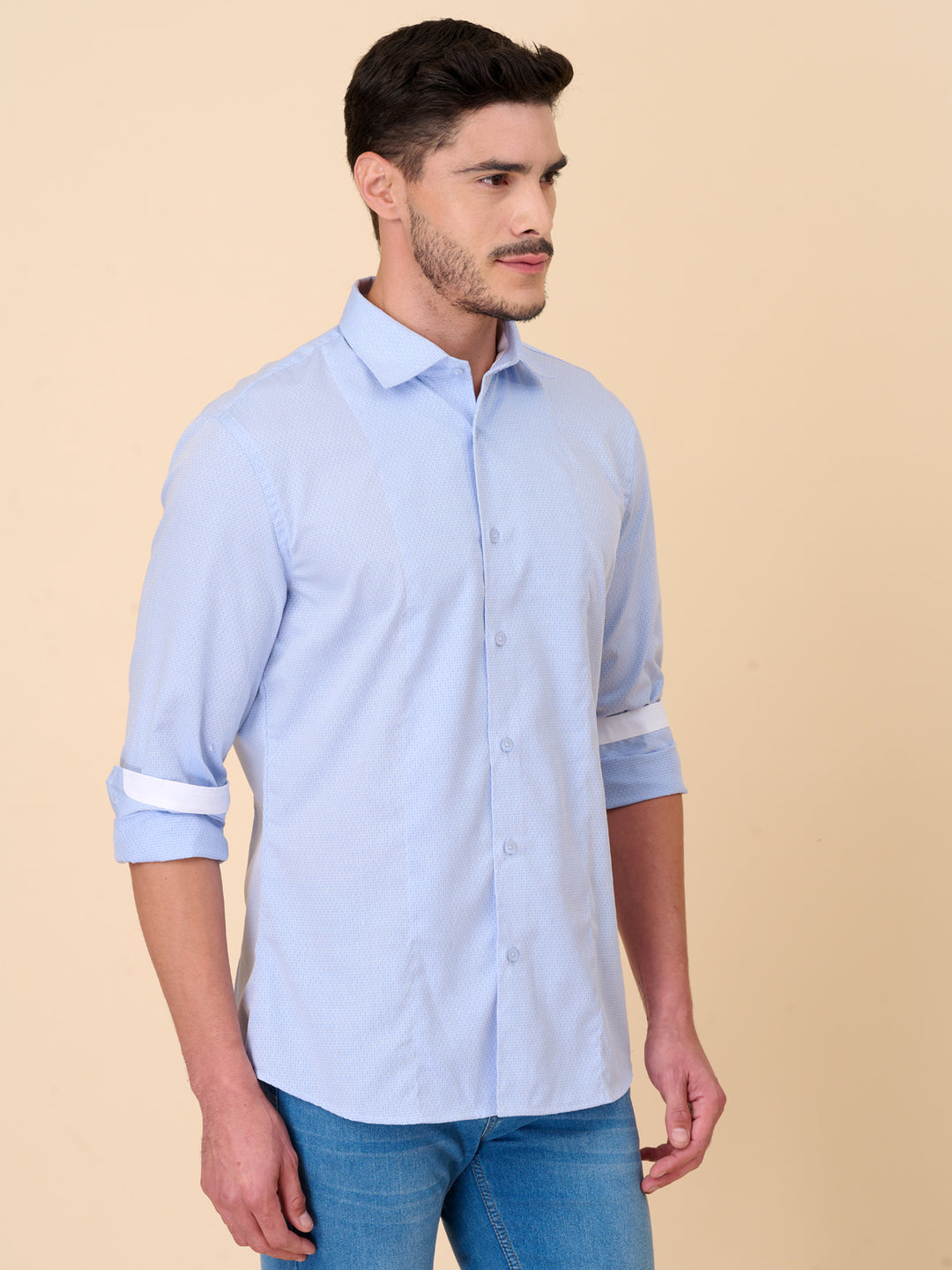 Classic Sky Blue Self Design Shirt