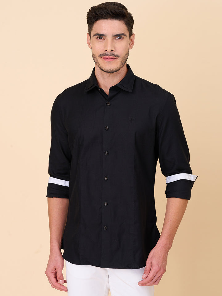 Midnight Black Self Design Party Shirt
