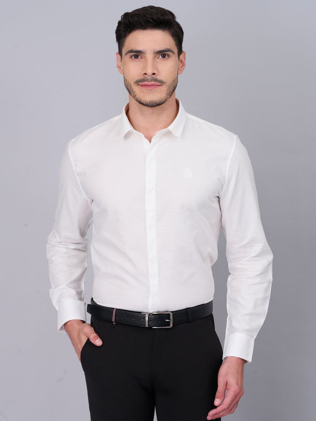 Pure White Formal Self Design Shirt