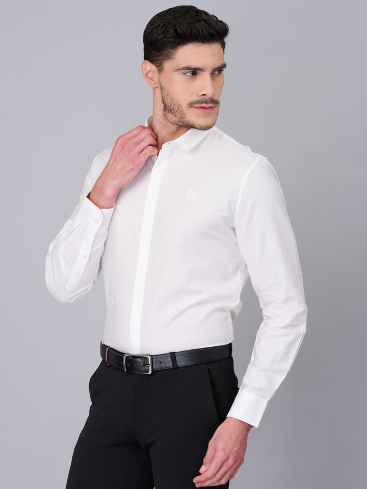 Pure White Formal Self Design Shirt