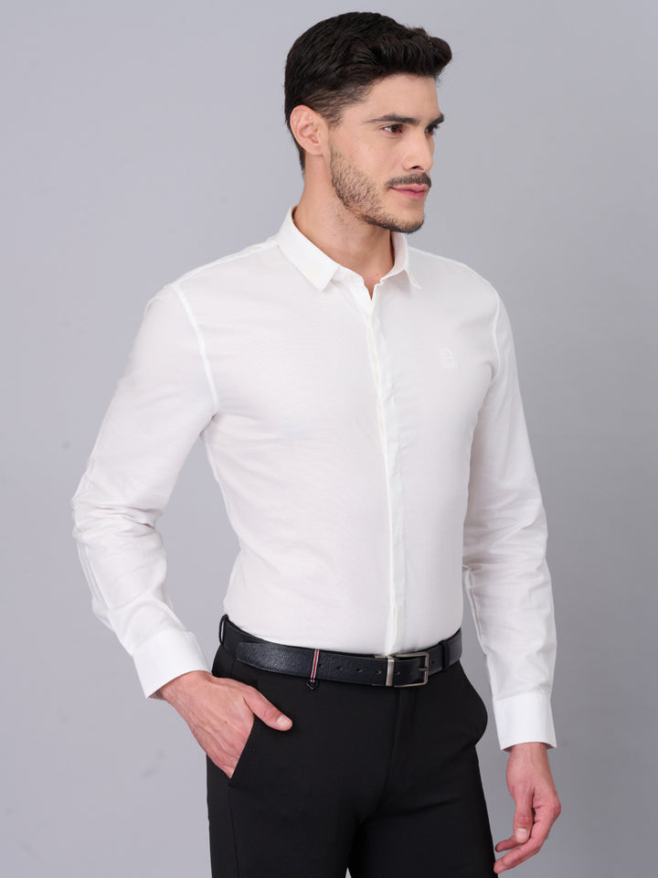 Pure White Formal Self Design Shirt