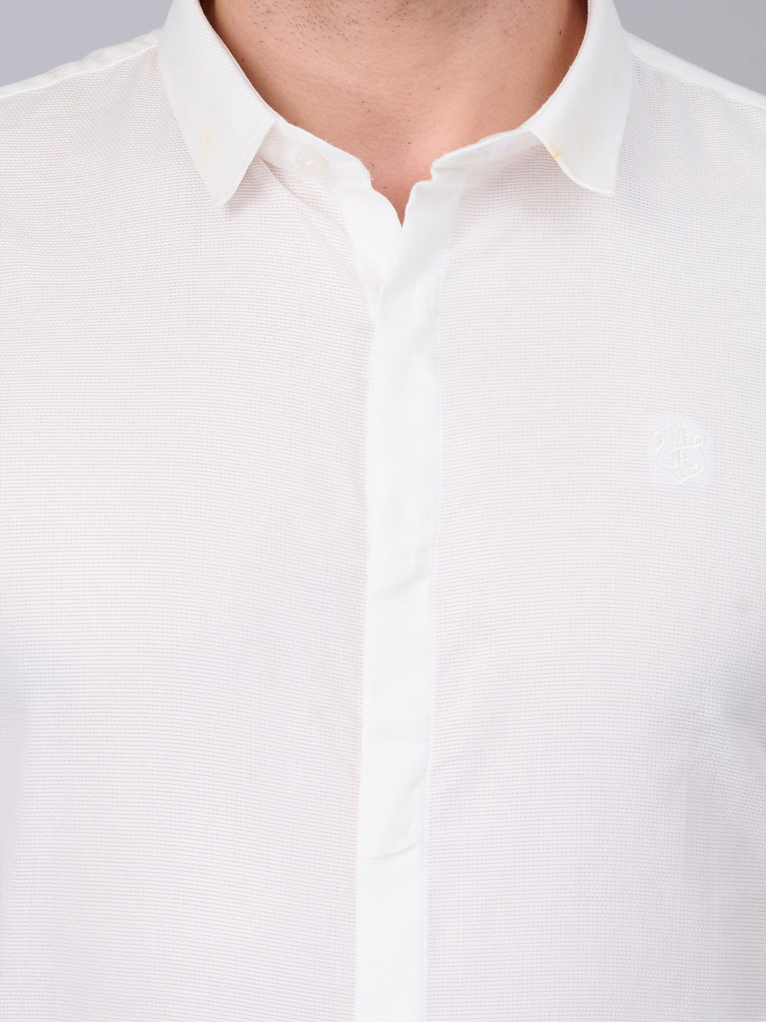 Pure White Formal Self Design Shirt