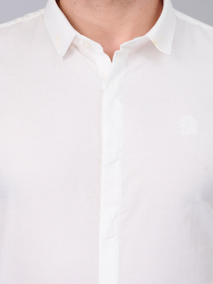 Pure White Formal Self Design Shirt
