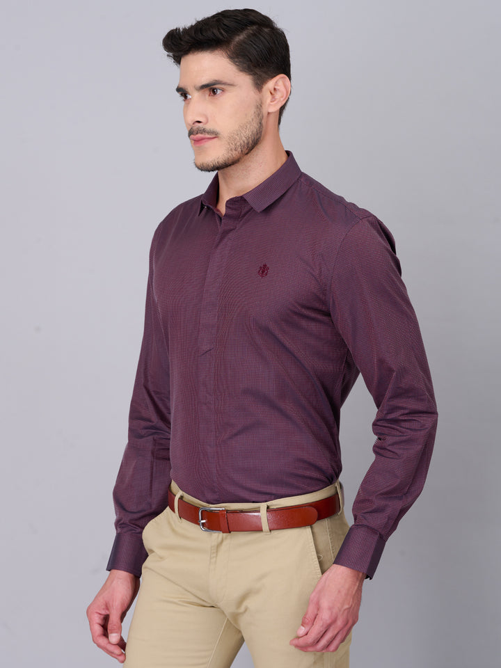 Maroon Self Design Cotton Shirt