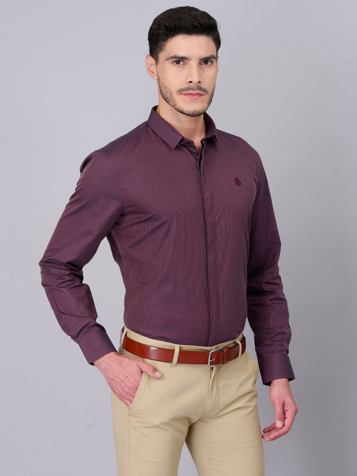 Maroon Self Design Cotton Shirt