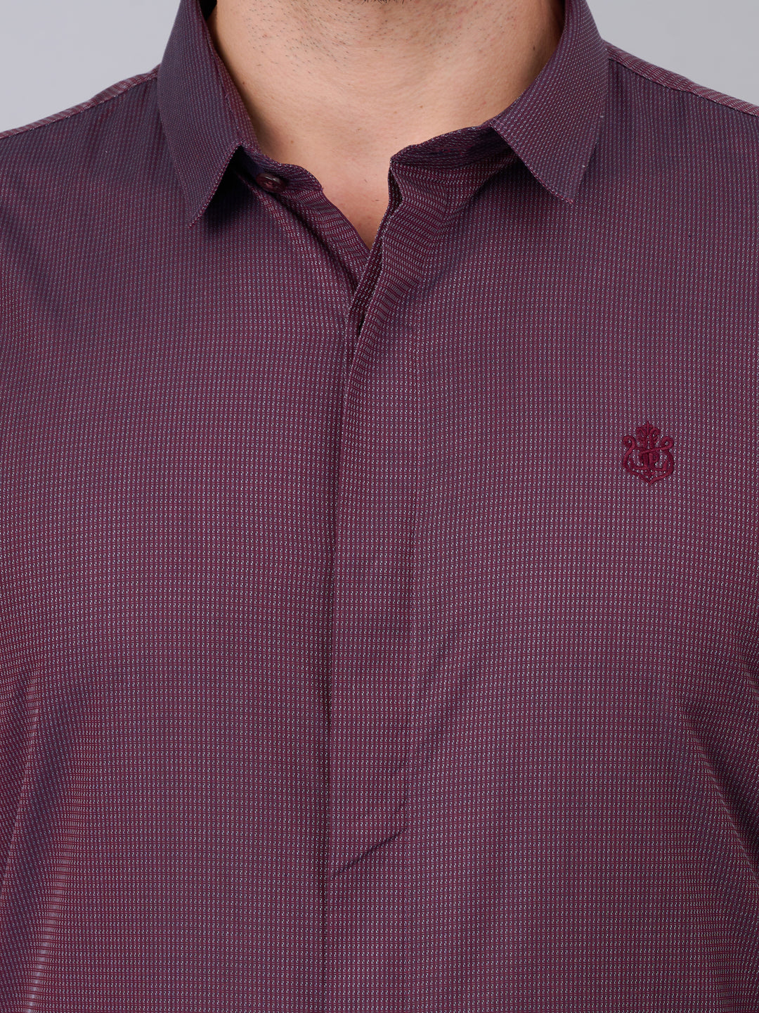 Maroon Self Design Cotton Shirt