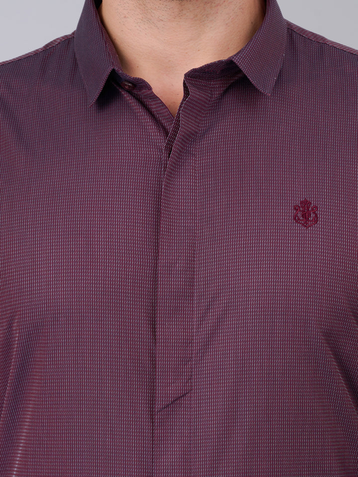 Maroon Self Design Cotton Shirt
