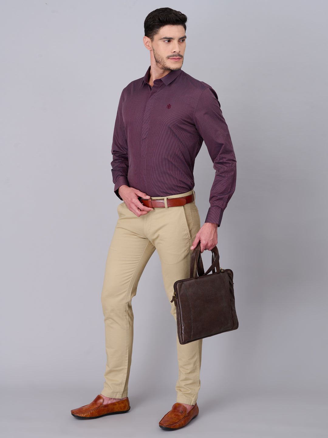 Maroon Self Design Cotton Shirt