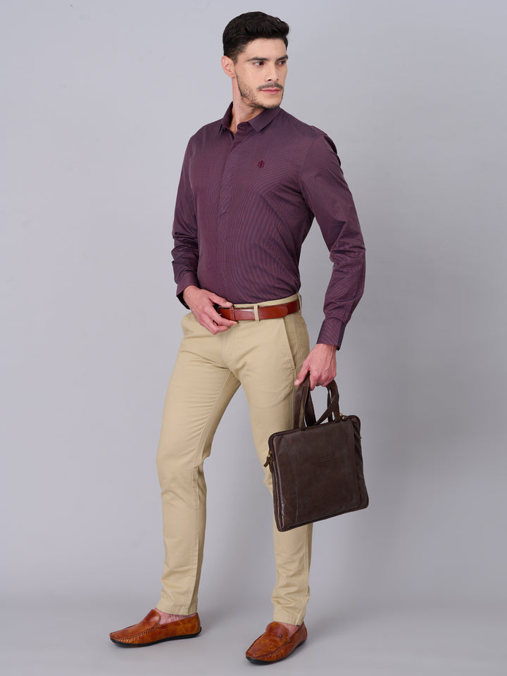 Maroon Self Design Cotton Shirt