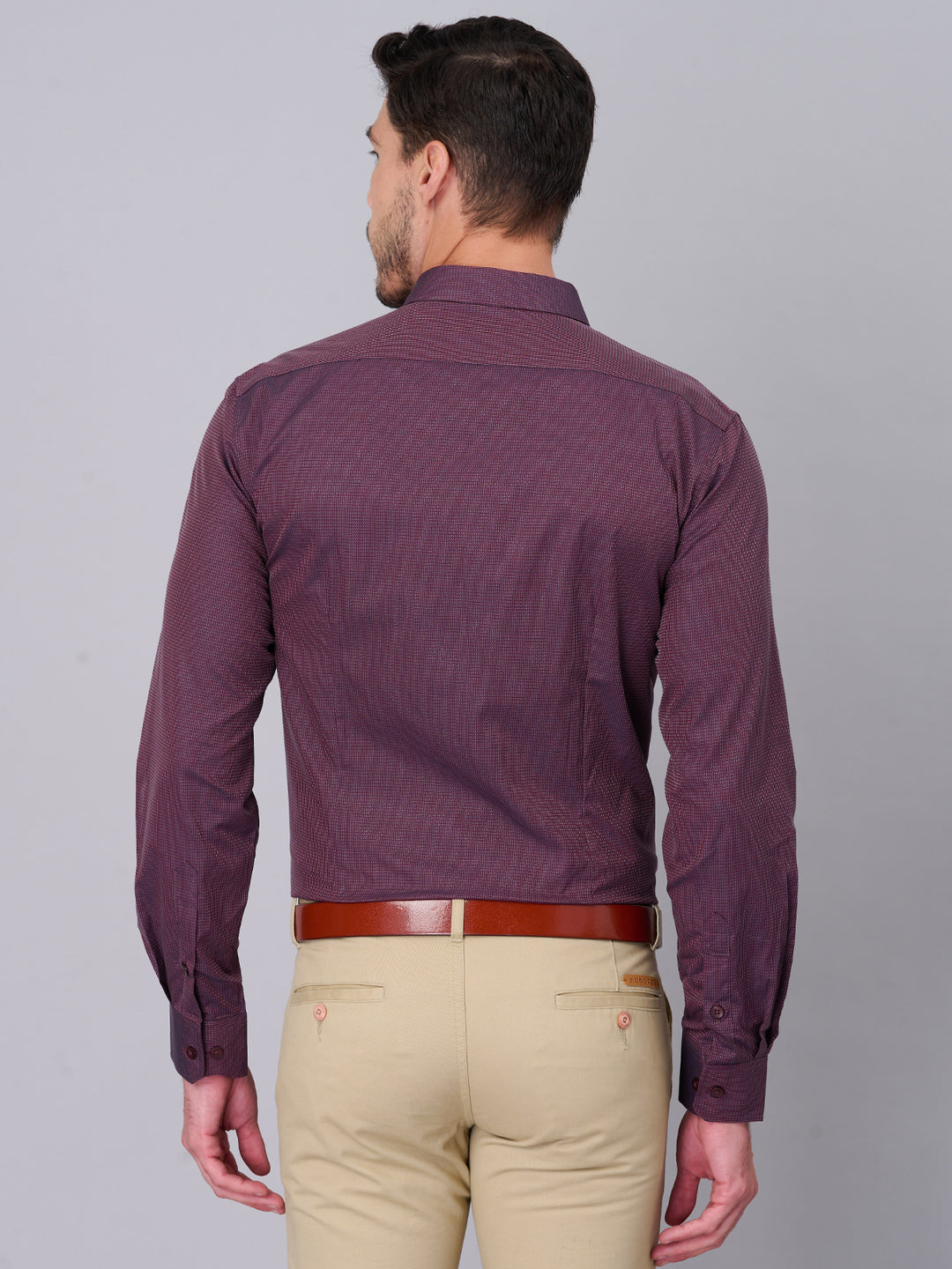 Maroon Self Design Cotton Shirt