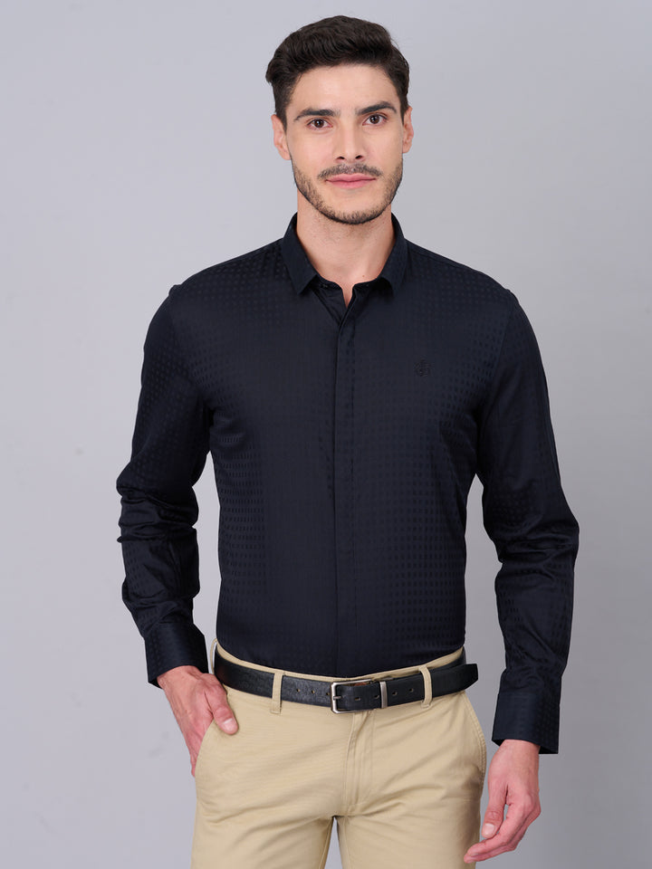 Midnight Black Checked Cotton Shirt