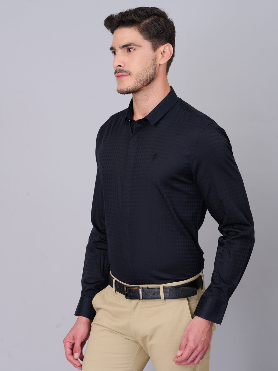 Midnight Black Checked Cotton Shirt