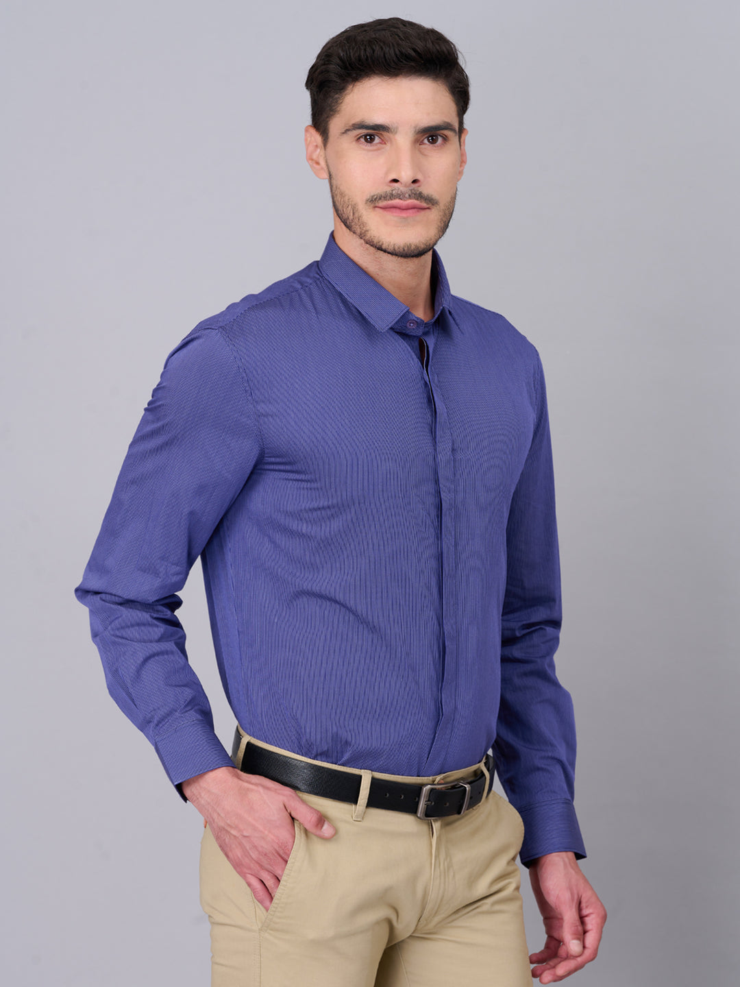 Ink Blue Striped Cotton Shirt